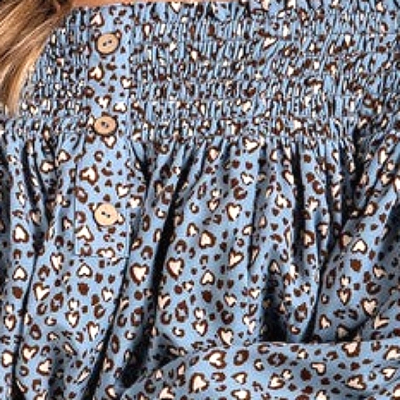 EE:SOME Smocked Leopard Heart Off Shoulder Puff Sleeve Top NWT - Picture 8 of 12